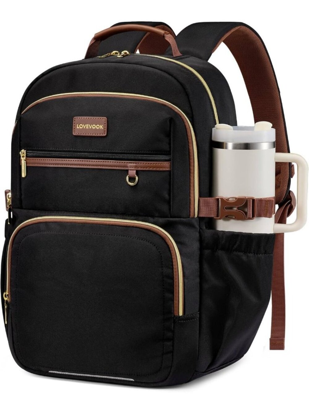 Stylish Women's Laptop Backpack, Travel Bookbag with Tumbler Holder